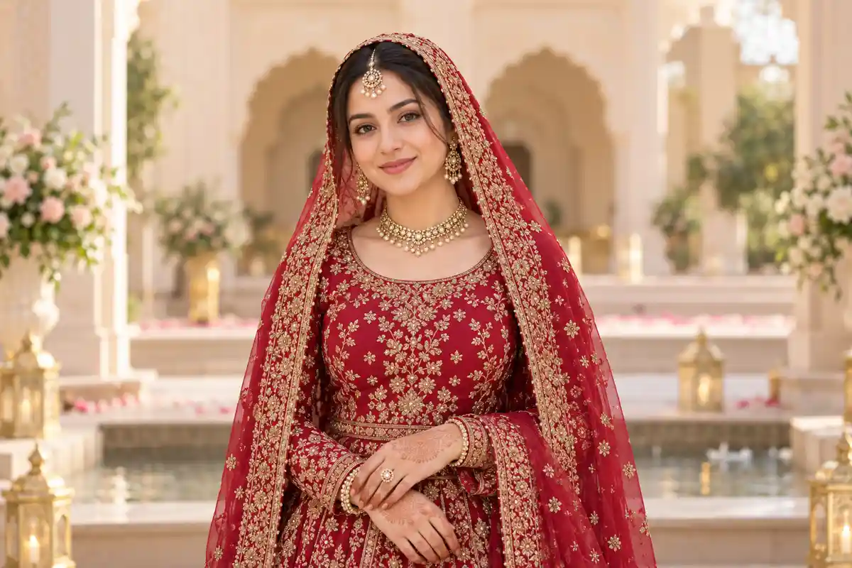 Muslim woman in modest traditional attire — representative bridal banner
