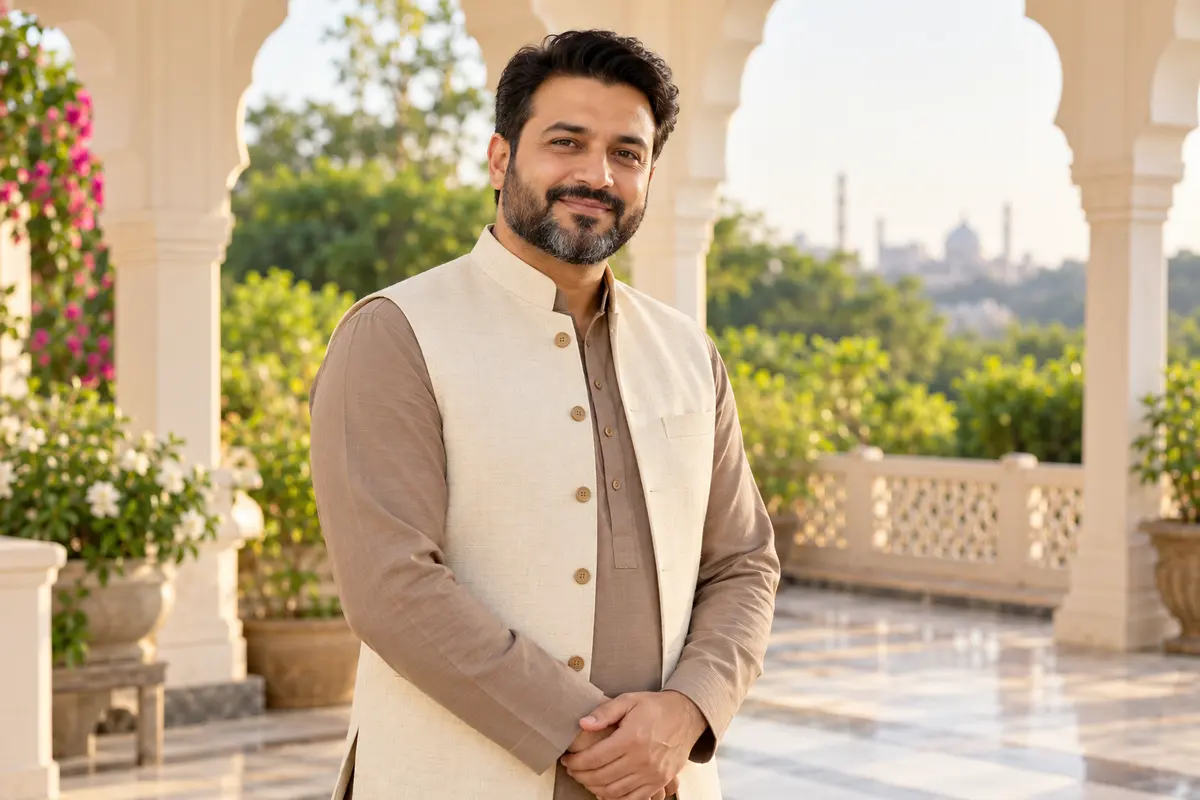 Muslim man in traditional wedding attire — representative groom banner