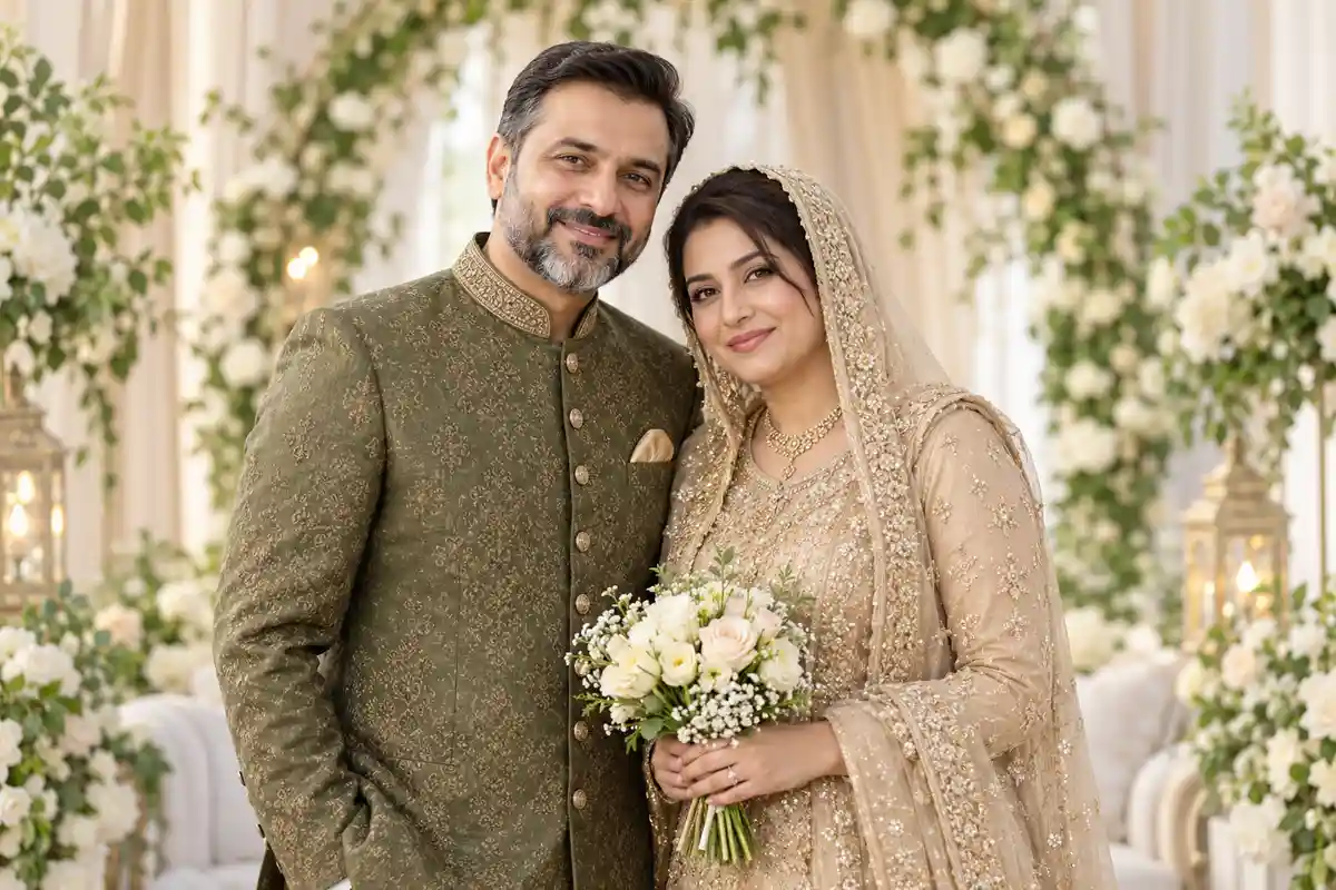 Muslim couple in traditional attire — representative marriage banner